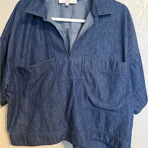 LOFT Dark Blue Denim Pullover Top
